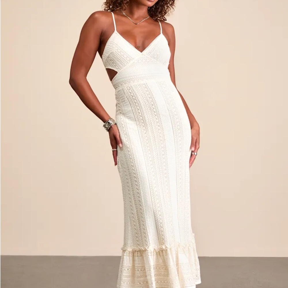 Lulu's Cream Lace Midi Dress
